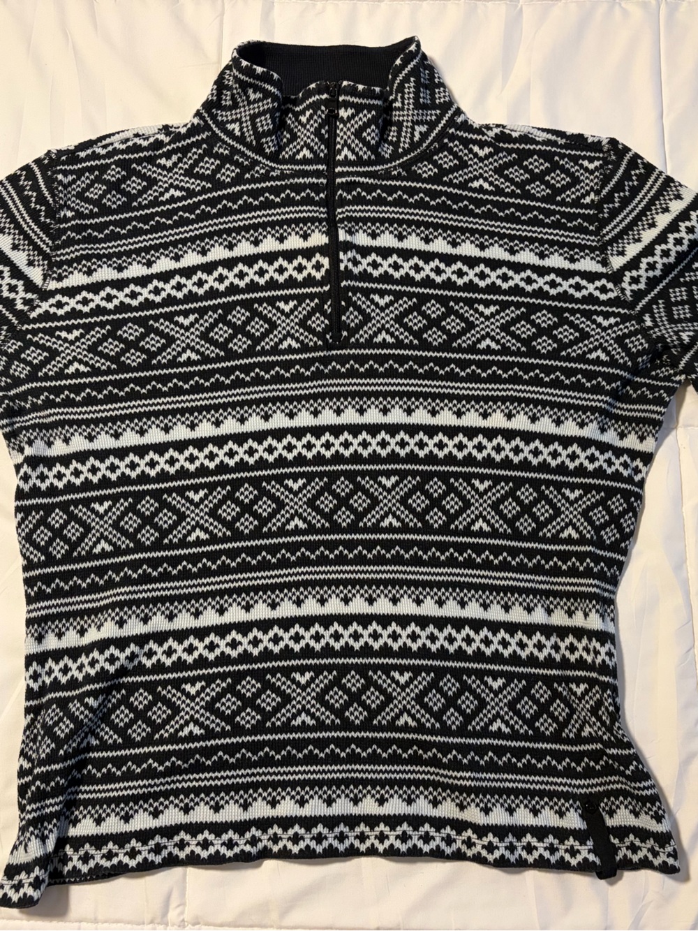 Lauren Active Ralph Lauren Black & White Fair Isle Quarter-Zip Sweater